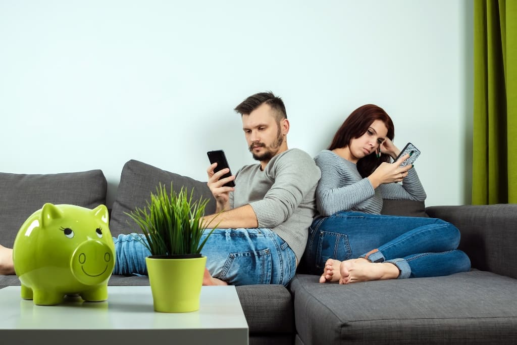 Couple Busy On Phone